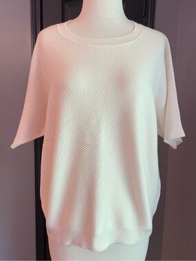Cyrus Cream Textured Short Sleeve Knit Sweater